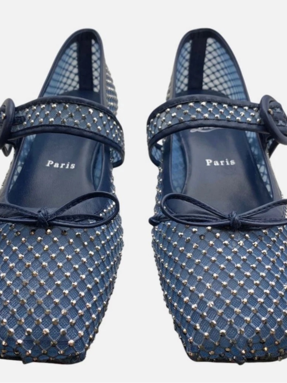 Christian Louboutin Navy Embellished Mary Jane Flats